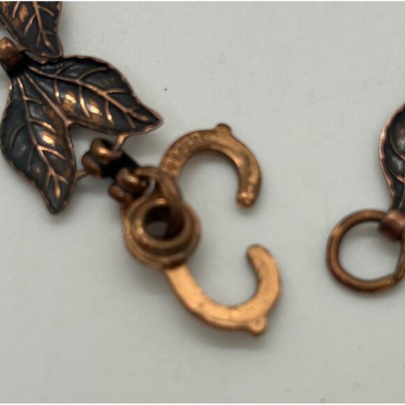 Vintage Copper Leaf Link Bracelet 7.5" With Hook Clasp Design - Picture 9 of 12